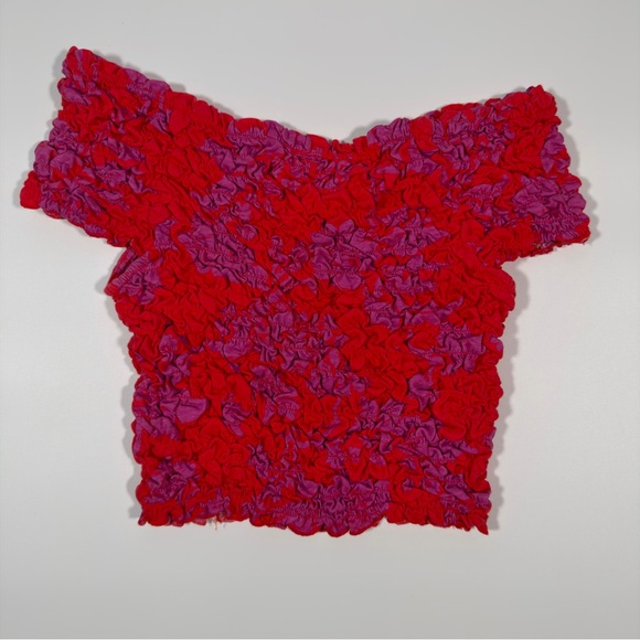 Free People Red and Purple Textured Crop Top Size S/P - Picture 8 of 8